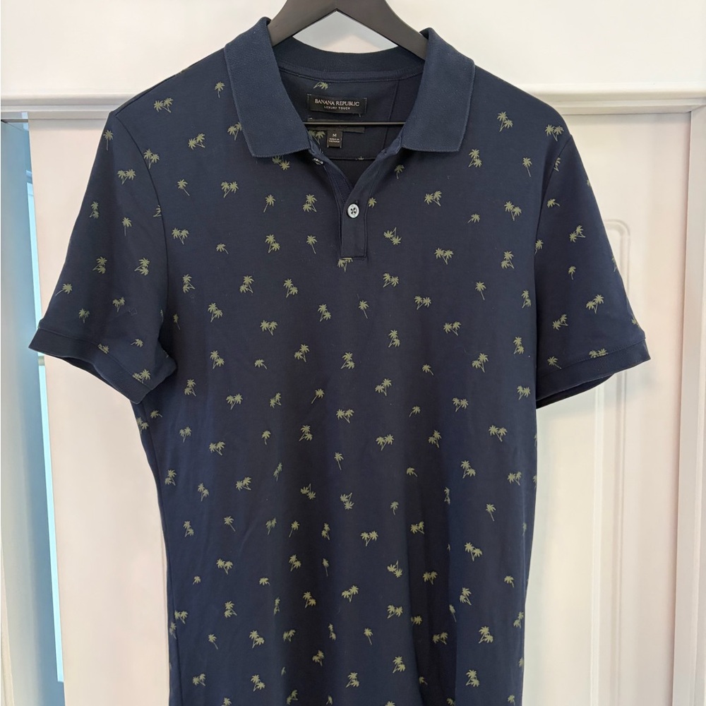 Banana Republic Dark Blue Polo with Green Palm Print